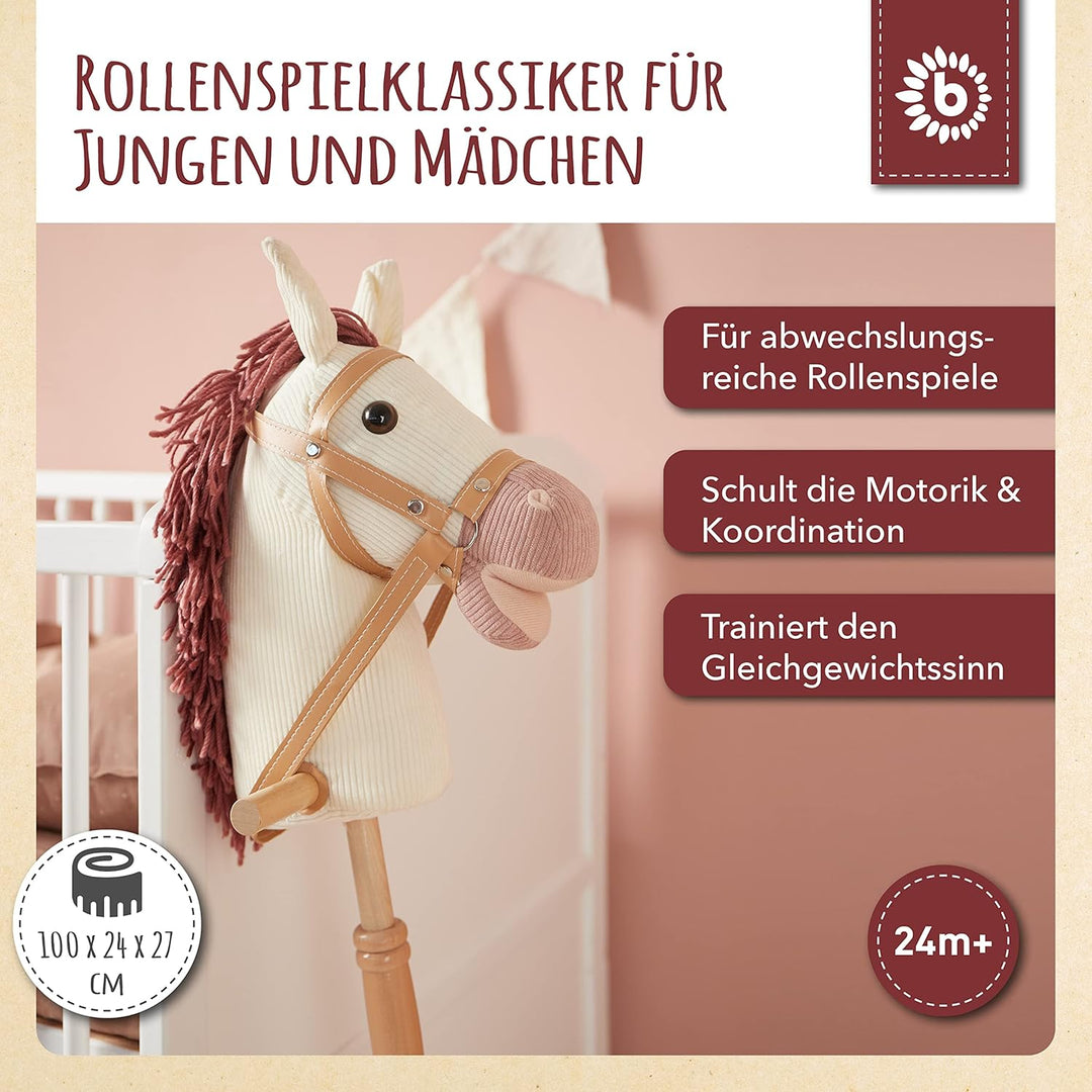 Bieco Steckenpferd Ginger | Hobby Horse | Rollen | Holz Stab | Stock Pferde Schöne für Kinder Stockp