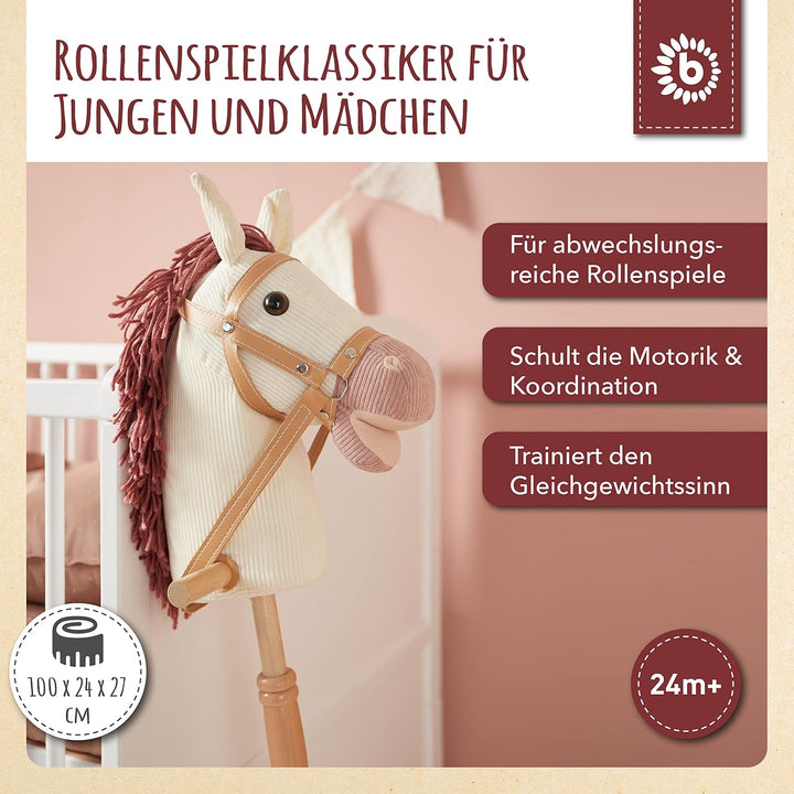 Bieco Steckenpferd Ginger | Hobby Horse | Rollen | Holz Stab | Stock Pferde Schöne für Kinder Stockp
