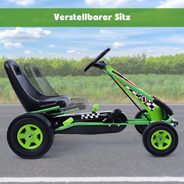GOPLUS Gokart ab 3-8 Jahre, Kinderfahrzeug mit Verstellbarem Sitz, Tretauto aus Gummireifen, Flexibl