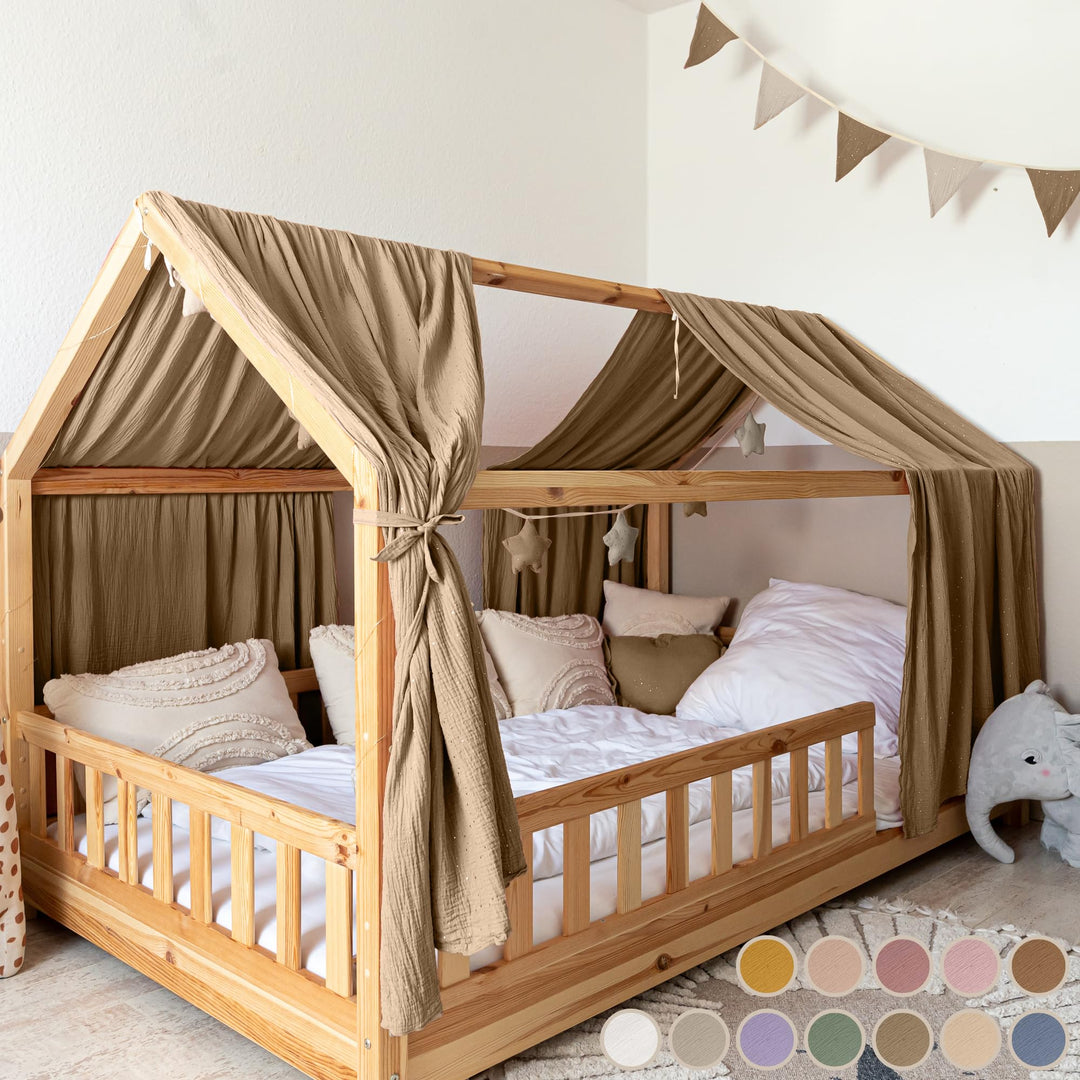lilimaus Hausbett Himmel - 100% Baumwolle Betthimmel aus Musselin - Hausbett Deko - Geschenk Mädchen