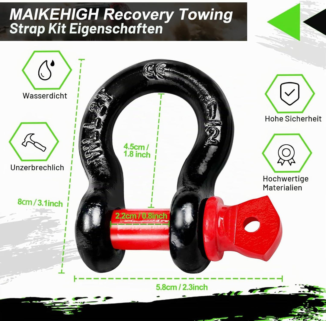MAIKEHIGH Abschleppseil 5M x 5cm, 10 Tonnen (22,000 Lbs) Tow Rope Kit Für Off-Road Recovery mit 2 Ve