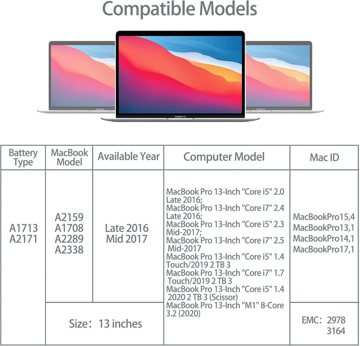Runpower A1708 Akku, A1713 A2171 Ersatz-Laptop-Akku ist kompatibel mit MacBook Pro 13 Zoll A1708 (En