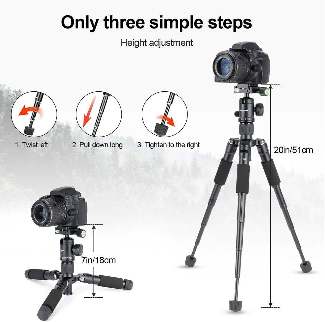 Koolehaoda Mini Stativ für Kamera 20"/51cm Tragbares Desktop Stativ Reisestativ Tischstativ Aluminiu