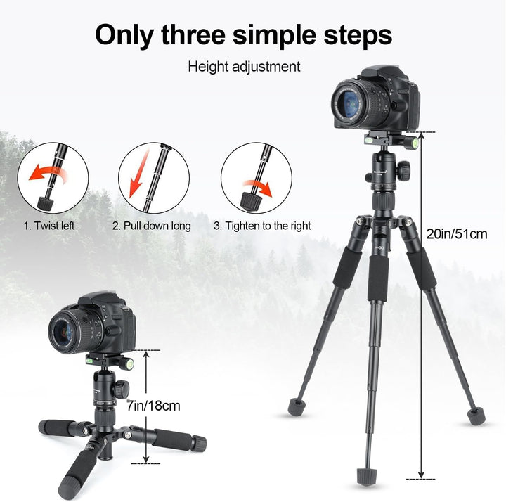 Koolehaoda Mini Stativ für Kamera 20"/51cm Tragbares Desktop Stativ Reisestativ Tischstativ Aluminiu