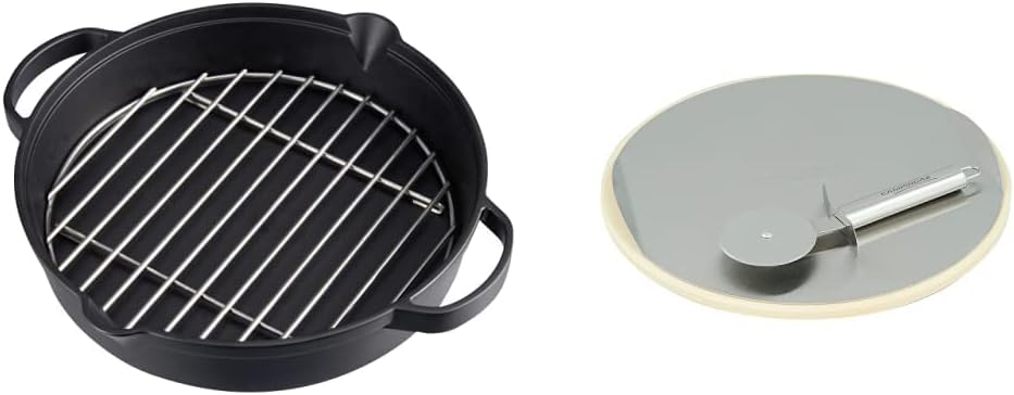 Campingaz Bratpfanne aus Gusseisen mit Grillrost aus Edelstahl, Ø 31,6 cm & Pizzastein für das Culin