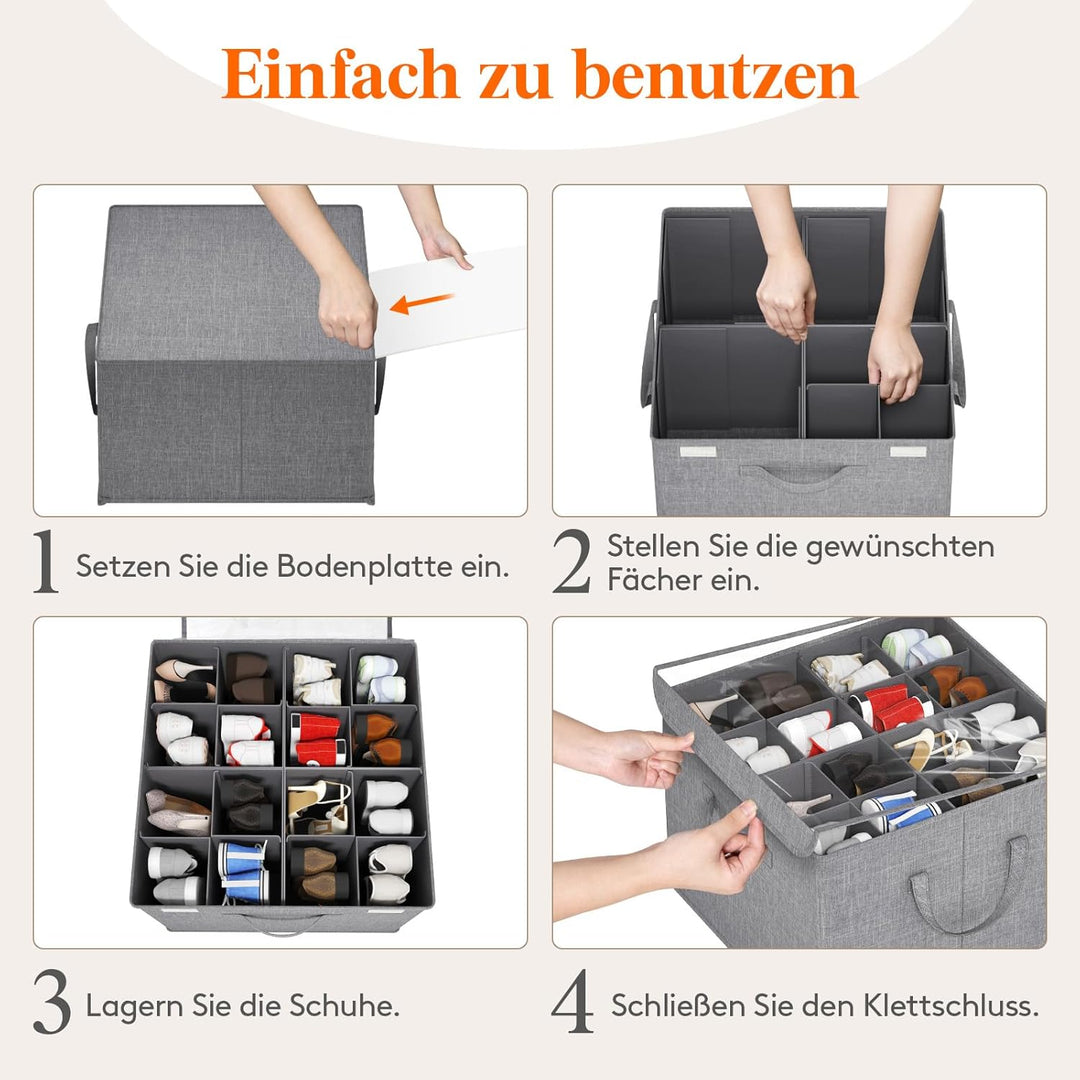 Lifewit Schuh Organizer 2er Set für 16-32 Paar, Grosser Schuhkarton für den Kleiderschrank mit Unter