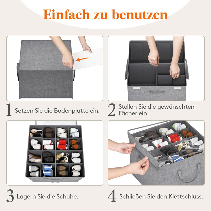 Lifewit Schuh Organizer 2er Set für 16-32 Paar, Grosser Schuhkarton für den Kleiderschrank mit Unter