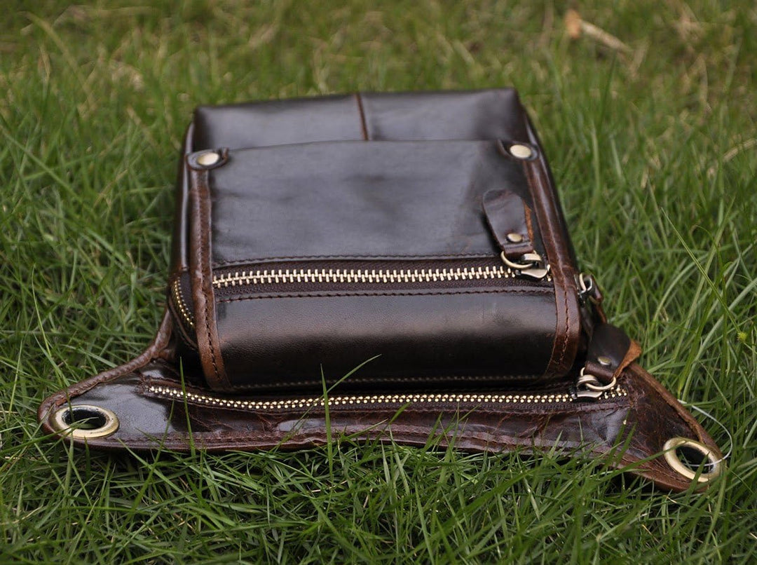 Le'aokuu Herren Echtes Leder Tasche Beinbeutel Beintasche Aussenbeintasche Beinbeuteltasche Reisen H