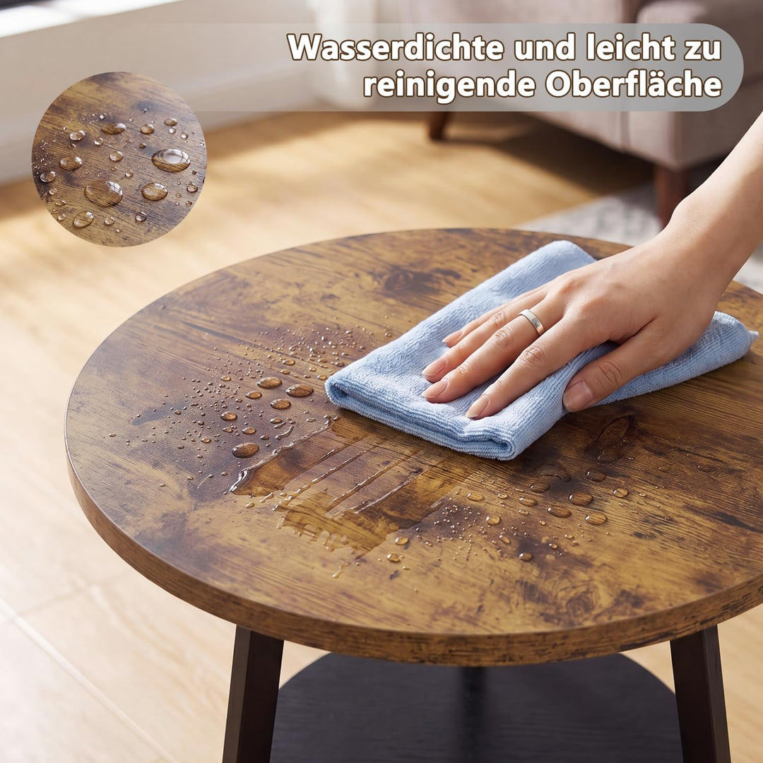 Beistelltisch Rund, Couchtisch Klein mit 2 Etagen, Runder Holz Beistelltisch im Vintage Stil, Rustik