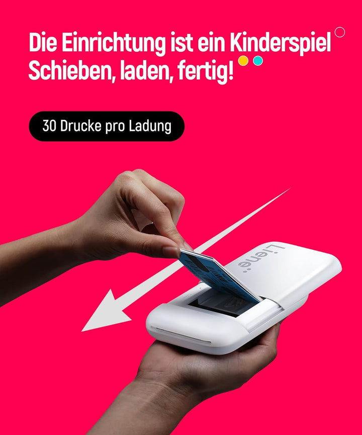Liene Mini Fotodrucker für Smartphone(5x7,6cm) - mit 50 Blatt Zink-Fotopapier mit Kleberückseite, 30