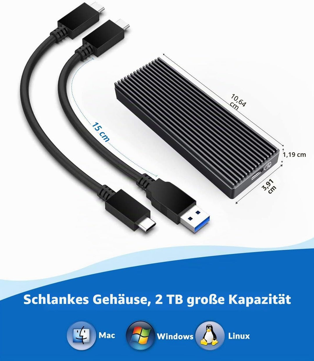 ORICO NVMe M.2 SSD Gehäuse 20Gbps bis zu 2000MB/s, USB 3.2 Gen2x2 USB-C Aluminium NVMe Adapter für P