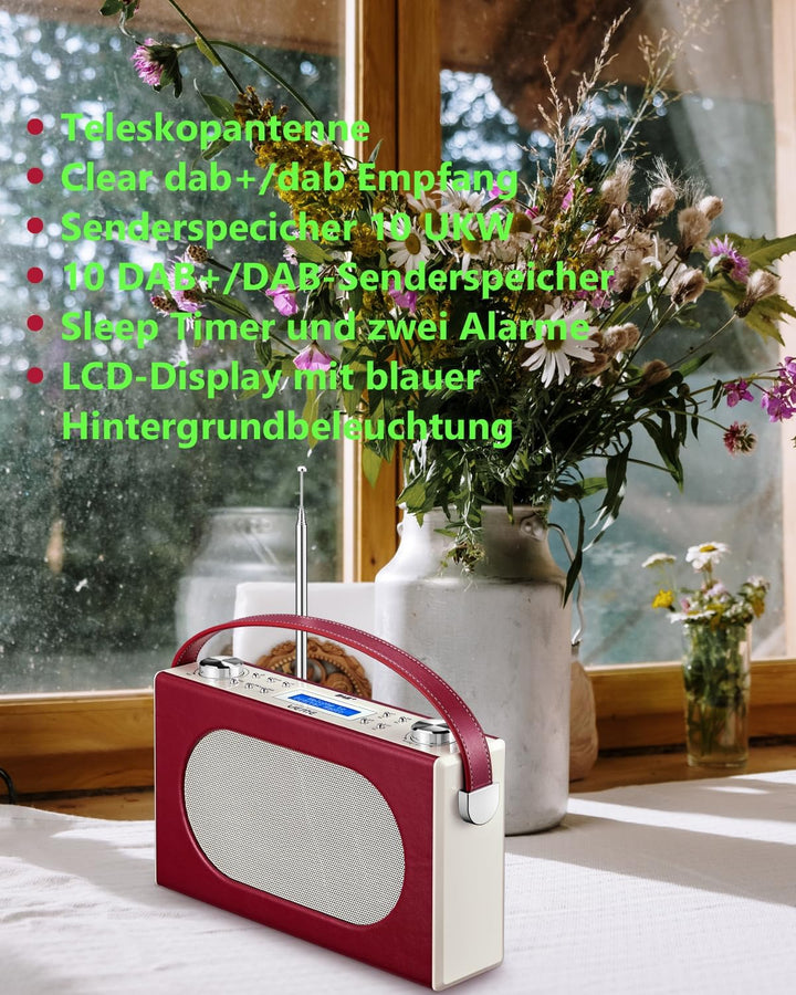 UEME Retro Digitalradio mit Akku Aufladbar, Bluetooth, Vintage Stil DAB+ DAB UKW Radio, Tragbares FM