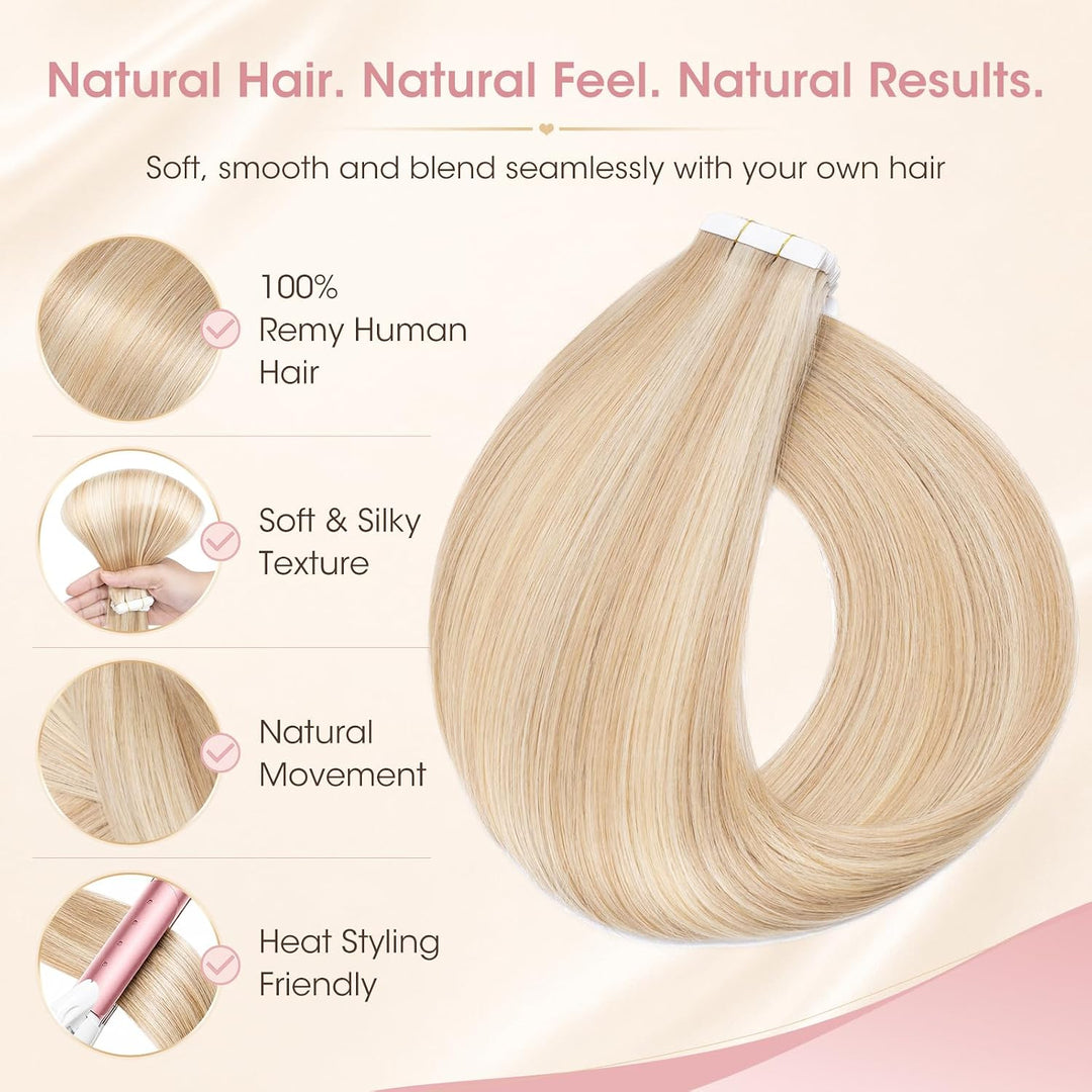 Silk-co Tape Extensions Echthaar 20g, leicht Version Tape in Extensions Echthaar 20pcs, Remy Invisib