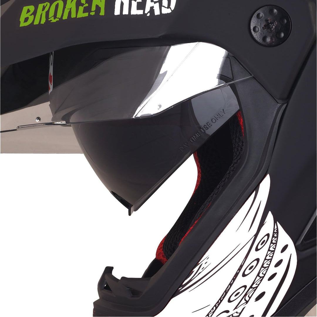 Broken Head Street Rebel grün Motocross-Helm Set mit grün verspiegeltem Visier | Enduro-Helm - MX Cr