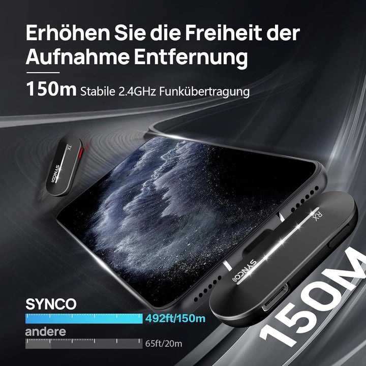 SYNCO Kabelloses Lavalier Mikrofon Typ-C, P2ST Drahtloses Telefone Mikrofon Handy mit Ladekoffer Plu