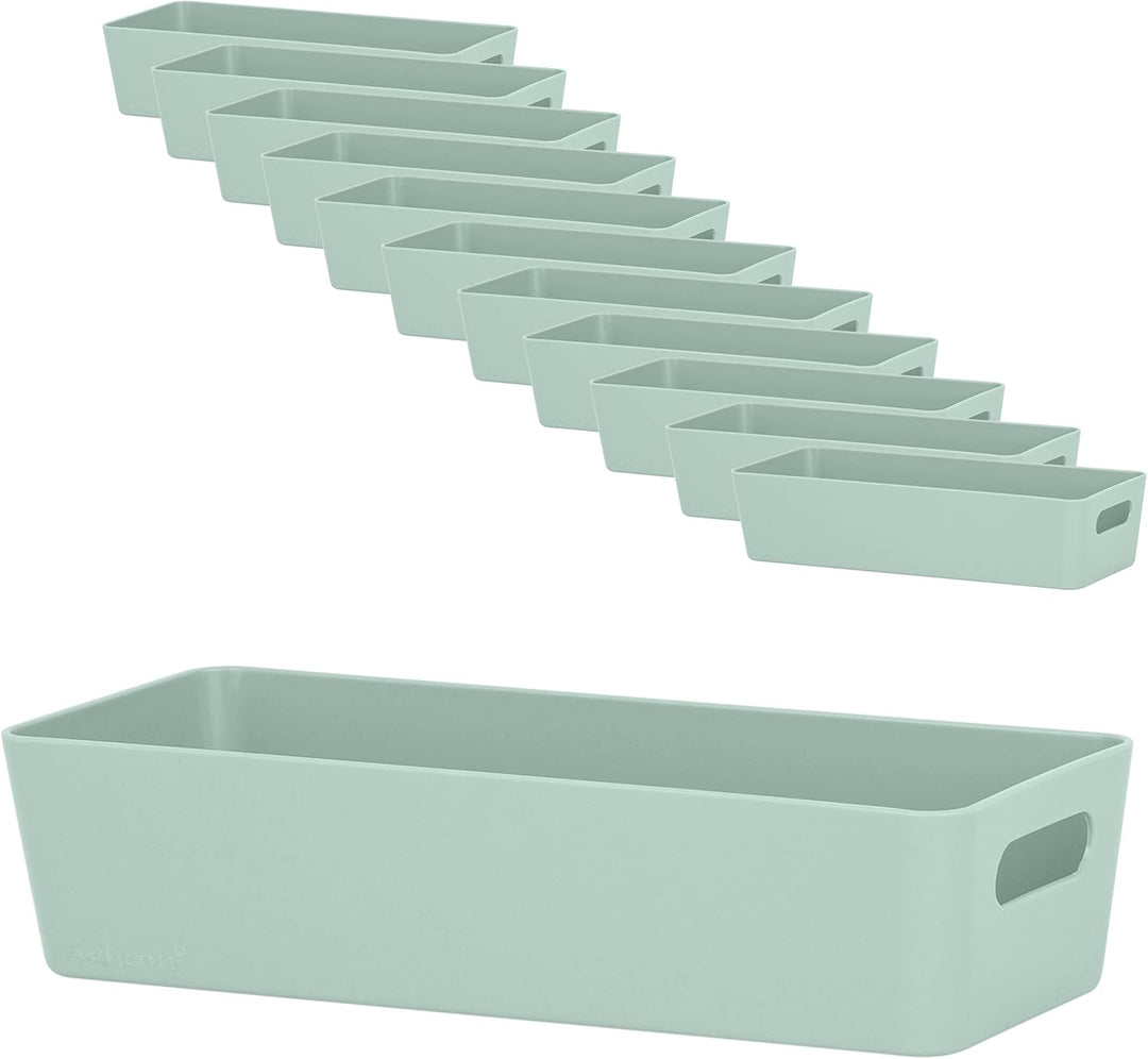 12x Ordnungsboxen - 6 cm hoch - grün - 25x10x6cm - 1 Liter - Ordnungskorb - Schubladenorganizer Silb