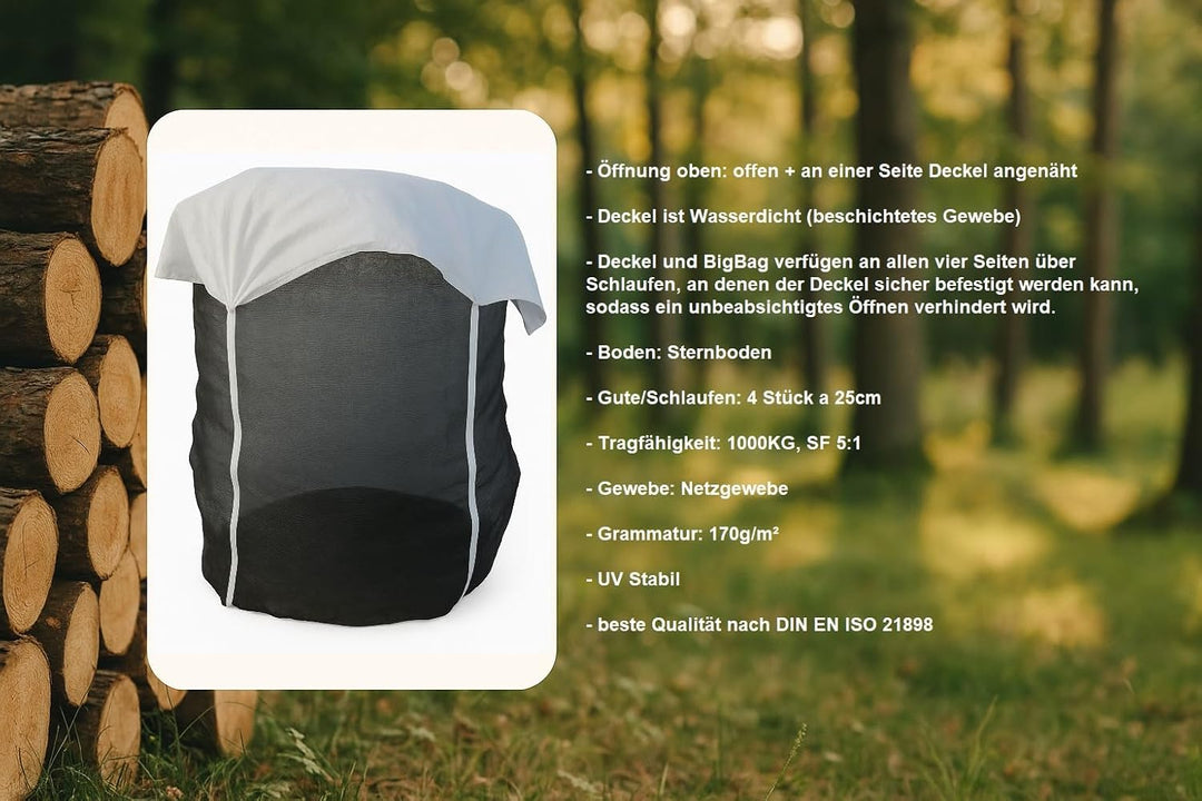Woodbag Holz Big Bag Netzgewebe mit Sternboden 100x100x100/120/140/160cm für Brennholz (ohne Inhalt)