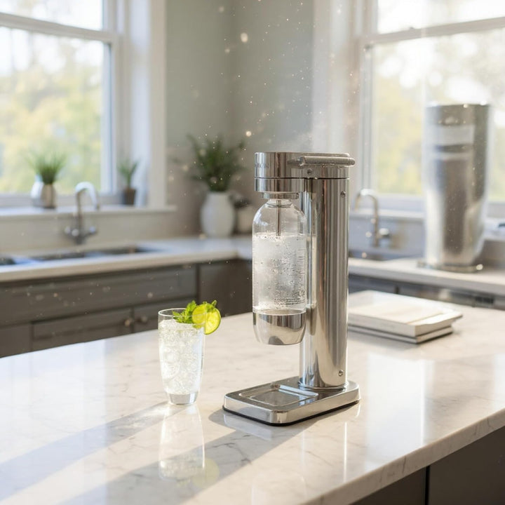 Premium Wassersprudler aus Edelstahl mit 1 x BPA-frei Flaschen SW!ZZ (Chrom finish), Chrom Finish
