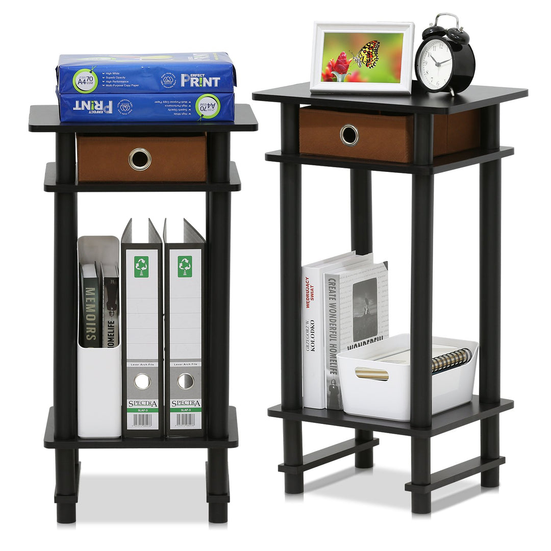 Furinno Hoher Beistelltisch mit Schublade (2er Set), Holz, Espresso/Braun, 29.49 x 39.5 x 70.41 cm 2