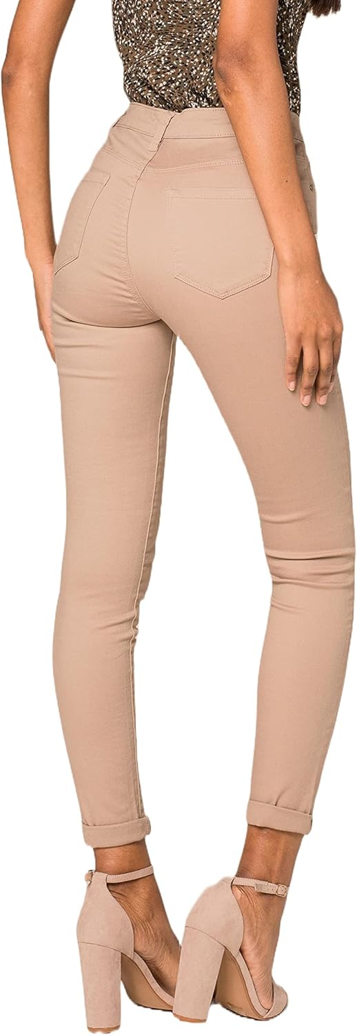 Nina Carter P109 Damen Skinny Fit Jeans High Waist Slim Hose Figurbetonte Stretch Jeanshose M Taupe