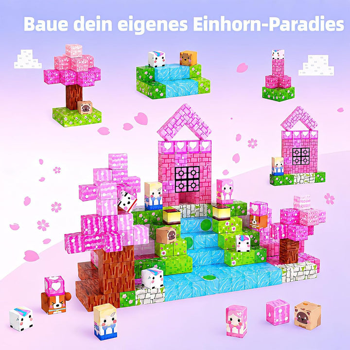 Magnetische Bausteine, 100 Teile, Einhorn-Kawaii-Set für Kinder ab 3 Jahren