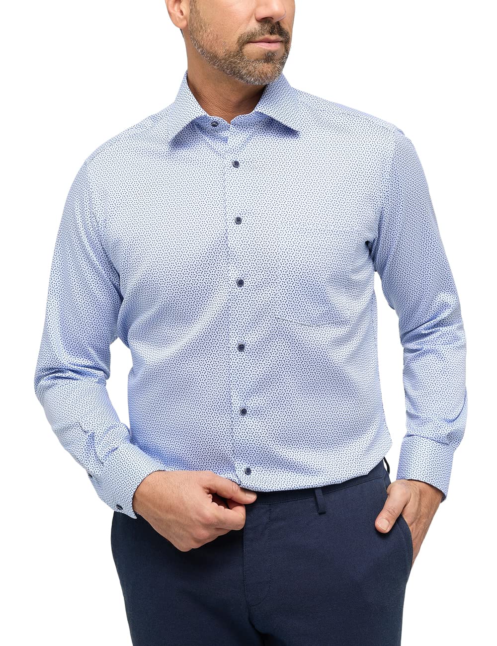 eterna Herren bedrucktes Baumwollhemd MODERN FIT 42 Hellblau, 42 Hellblau
