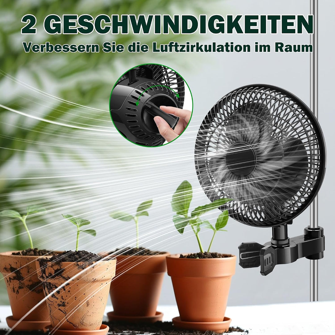 2 Stück Clip Ventilator 220mm für Grow Zelte, 2 Oszillationsstufen | Ventilator, oszillierend, 2 Ges