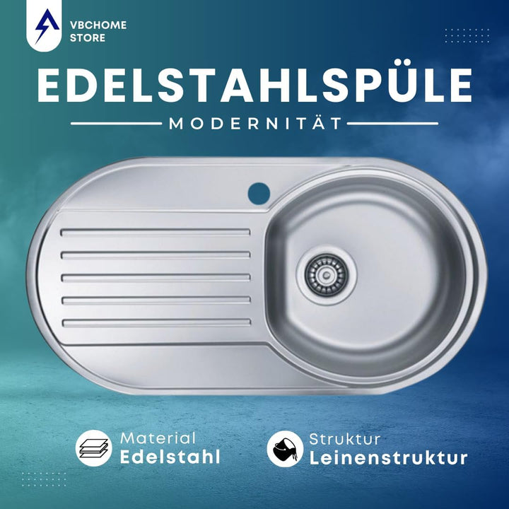 VBChome: Einbauspüle mit Hahnloch 832x437 mm Camping Küchenspüle - Leinenstruktur Alveus Form 30 Spü