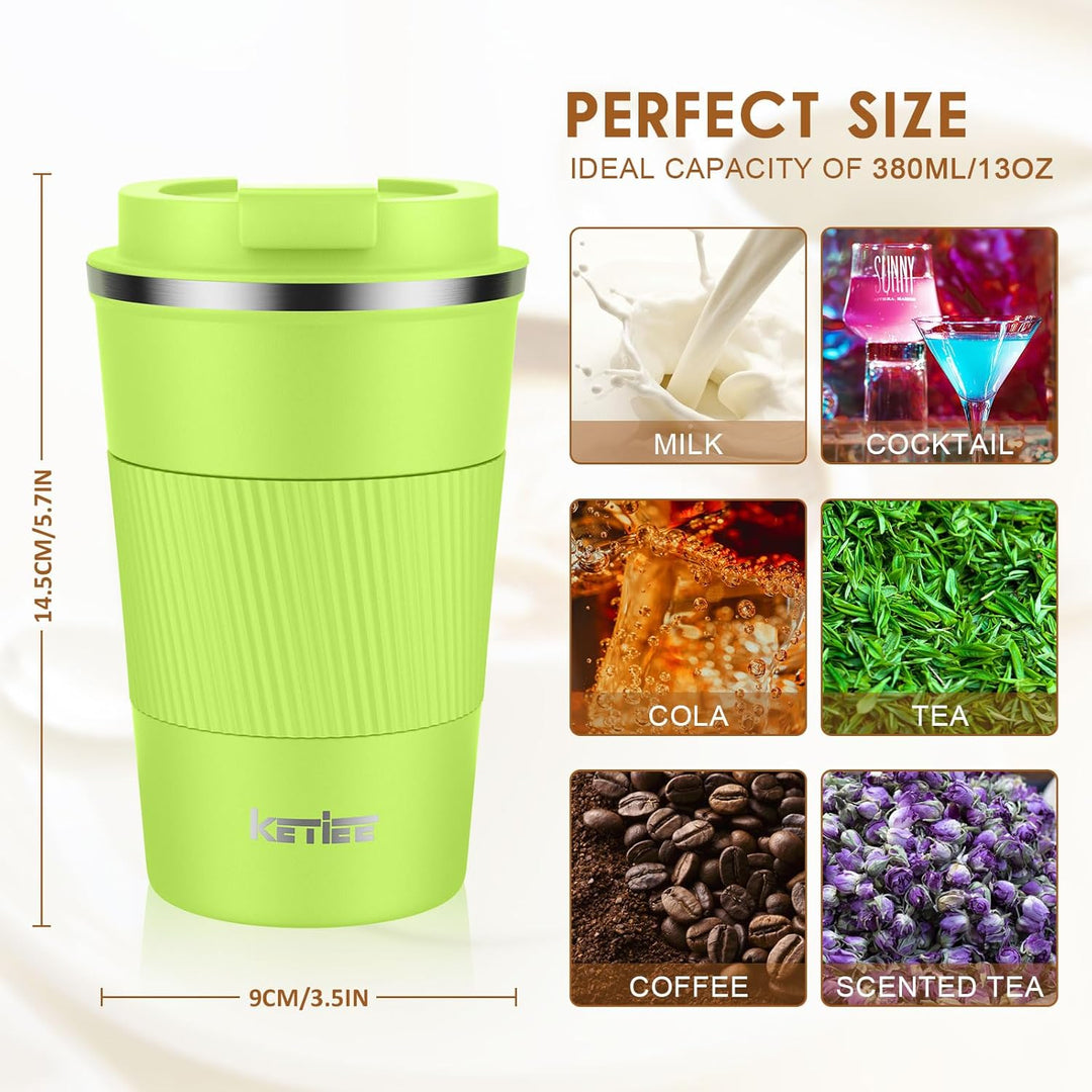 KETIEE Kaffeebecher to go,380ml Thermobecher Kaffee-to-go,Kaffeebecher Thermo,Doppelwandig Reisebech