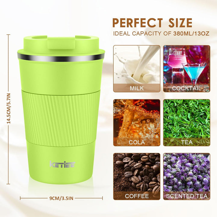KETIEE Kaffeebecher to go,380ml Thermobecher Kaffee-to-go,Kaffeebecher Thermo,Doppelwandig Reisebech