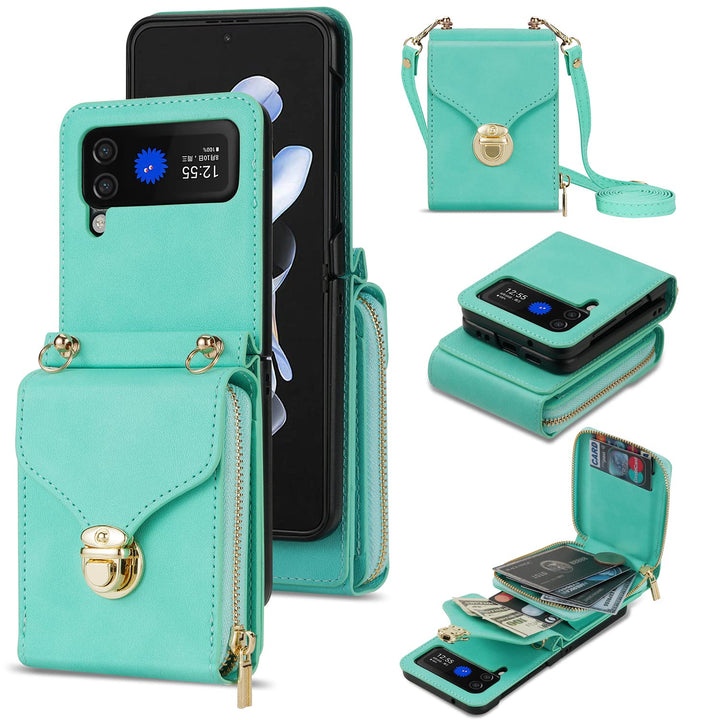 UDBKKDX Brieftasche Handyhülle für Samsung Galaxy Z Flip 4, Schnalle Frauen Mattes Leder hülle mit B