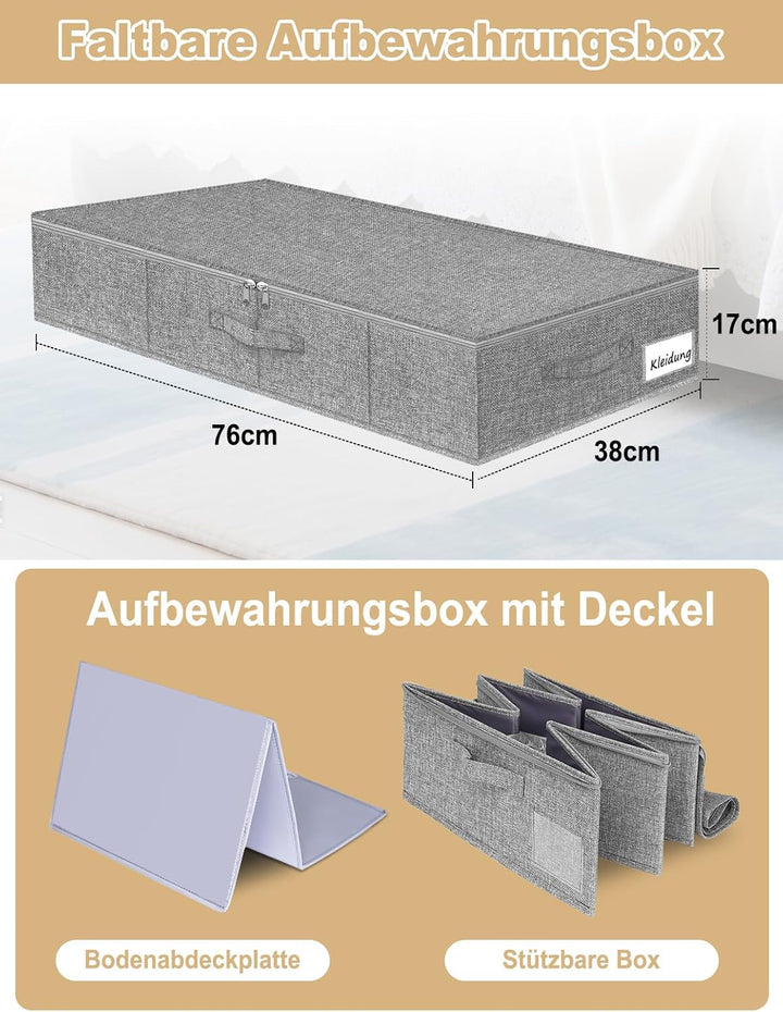 JUPELI 2 Stück Faltbarer Unterbettkommode Stabil, 50L Unterbett Aufbewahrungsbox, Kleideraufbewahrun