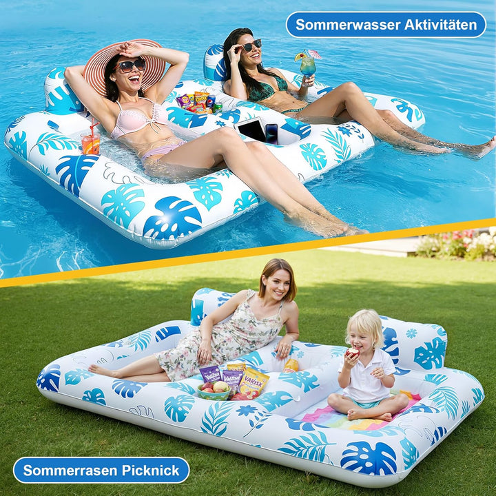 JONRRYIN Luftmatratze Pool, Doppelte Deluxe Luftmatratze Wasser Erwachsene, Gross Solarium Tanning P