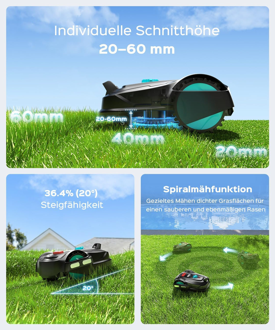 YARDCARE M800Plus Mähroboter ohne Begrenzungskabel,GPS Positionierung,Empf.800m²,KI Vision,U-förmige