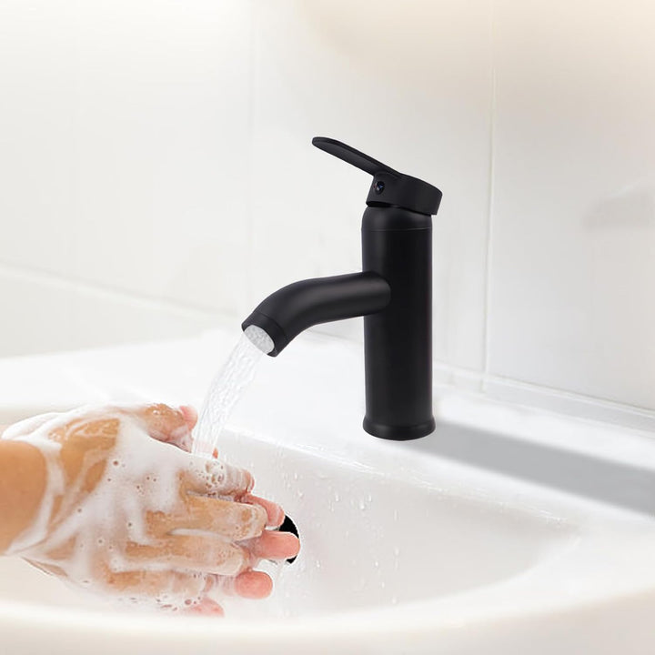 FALSKT Edelstahl Waschtischarmaturen Bleifreier, Wasserhahn Bad mit Schlauch, Einhebelmischer Waschb