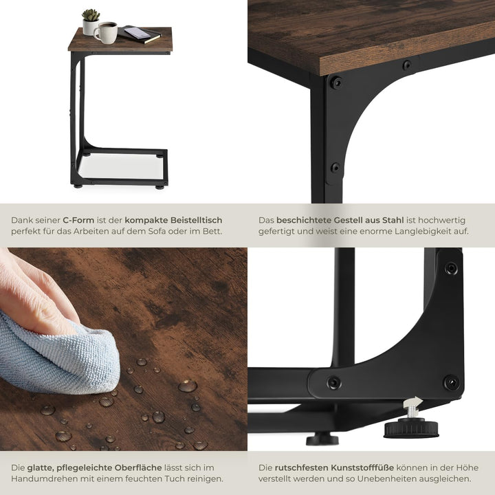 tectake Beistelltisch in C-Form im Industrie-Design, 30 x 40 x 63 cm, Sofatisch für Kaffee Laptop Co