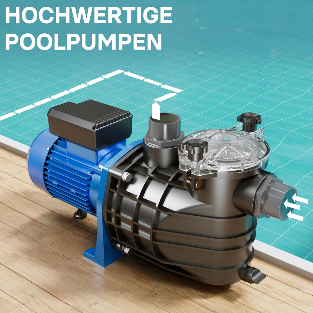Pool Pumpe 34800 l/h 3000 W Schwimmbadpumpe Filterpumpe Umwälzpumpe Pool 10800 Liter / h, 180 W