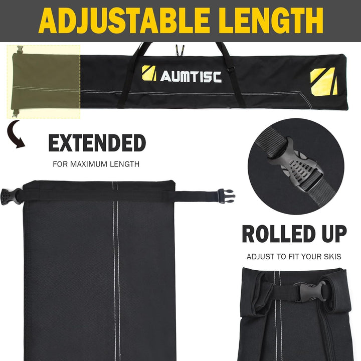 AUMTISC Skitasche Set Skisack &Skischuhtasche Längenverstellbare Bis 200 cm für 1 Paar Ski & Skischu