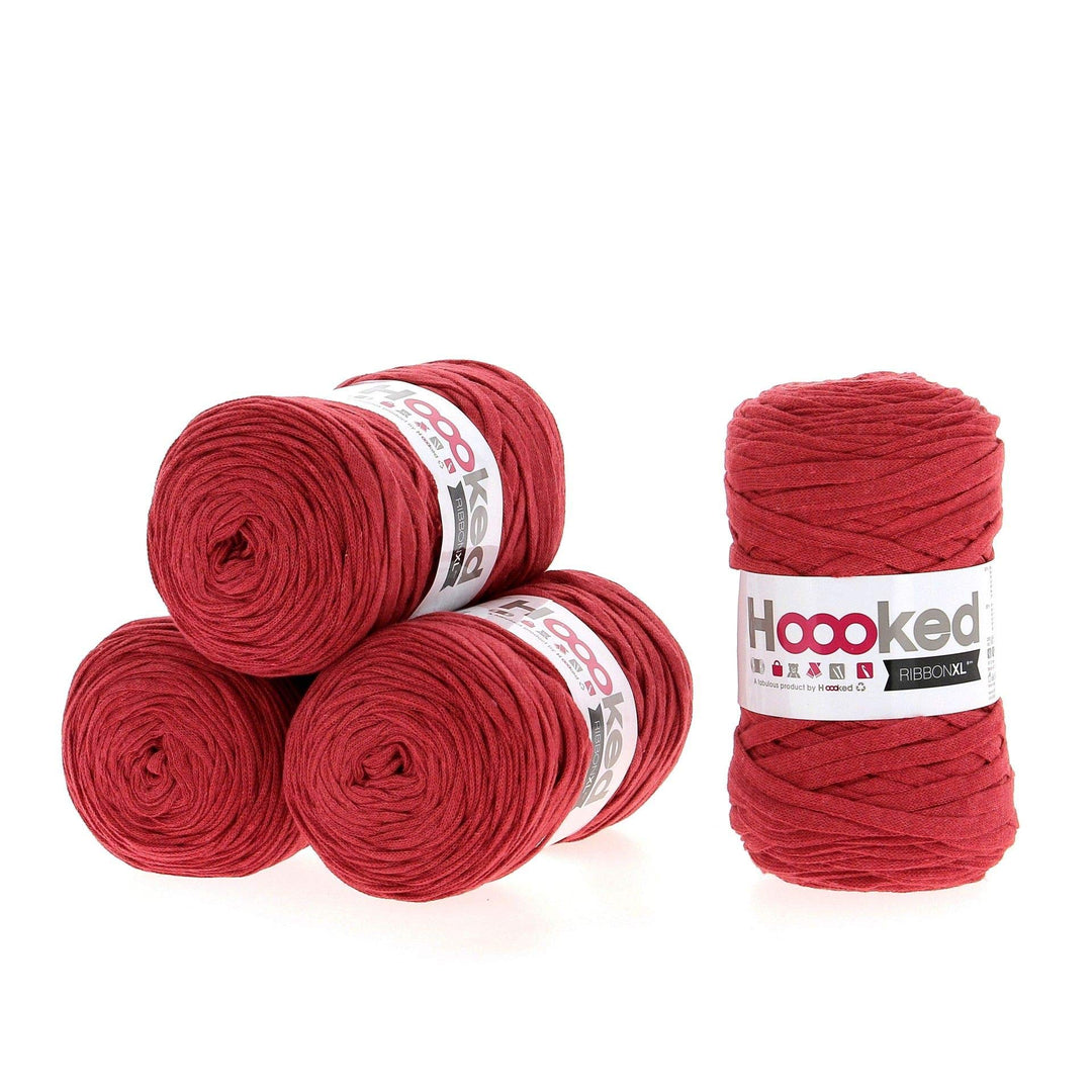 Hoooked Ribbon XL Bändchengarn Sparset aus 4 Rollen Wahl (Lipstick Red), Lipstick Red