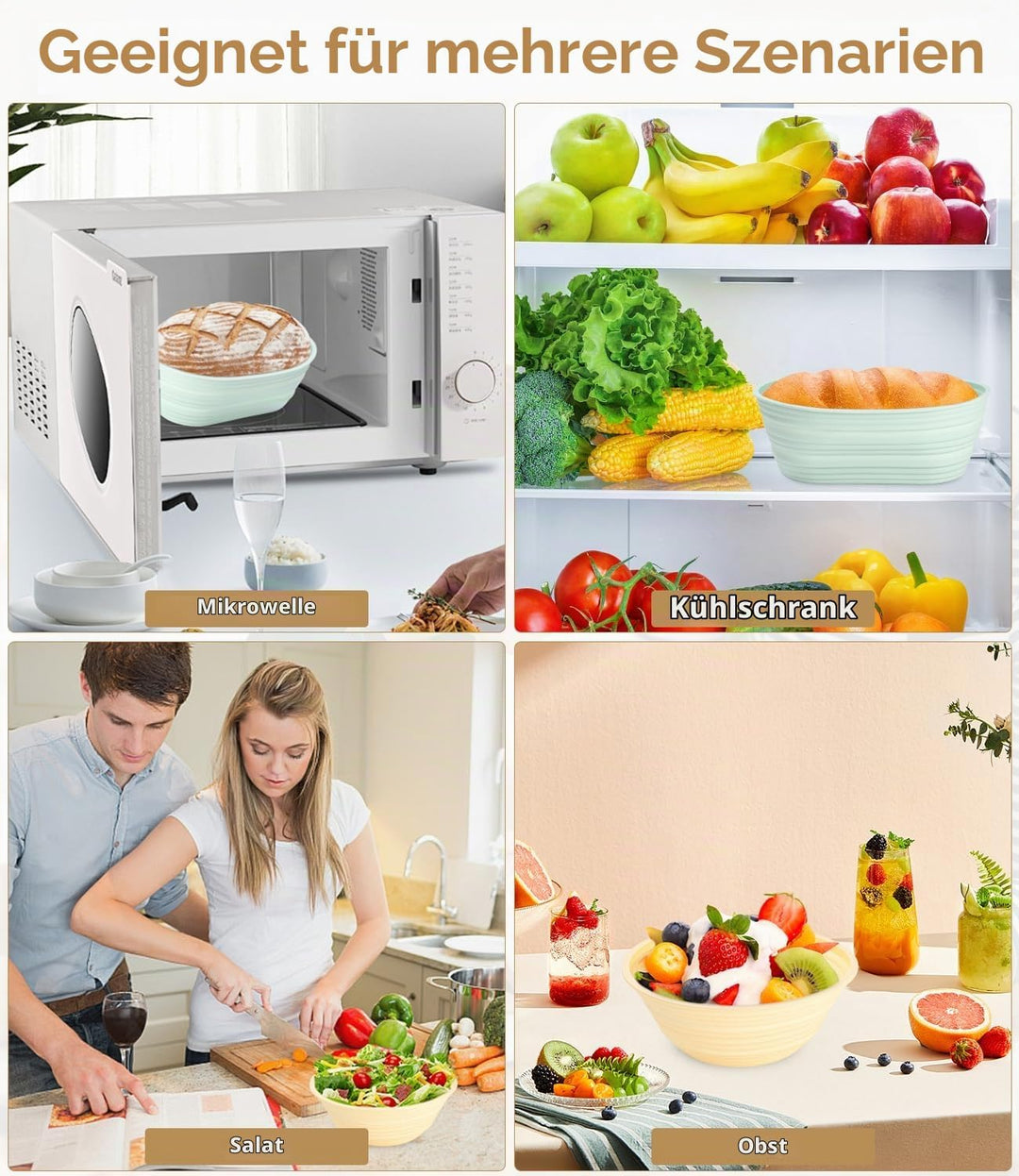 LEAZZLE Gärkorb Set,Verbesserte 22cm Runde,26cm Oval Silikon Banneton Brotgärkörbe,Brot Oval Und Run