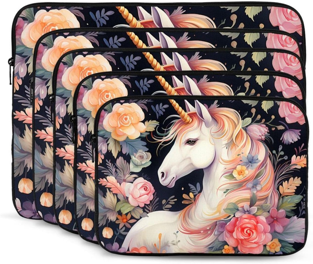 Laptoptasche mit Blume und Einhorn, Laptoptasche, Laptoptasche für Damen und Herren, stossfest, 15 Z