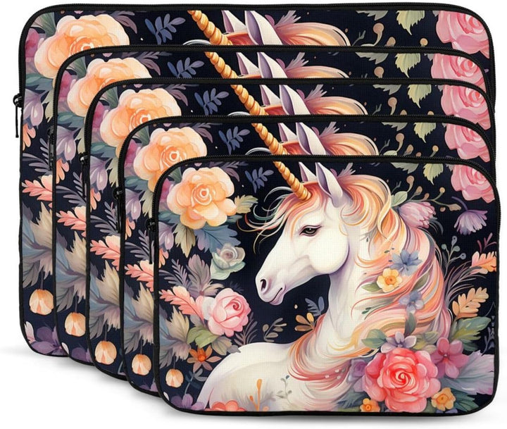 Laptoptasche mit Blume und Einhorn, Laptoptasche, Laptoptasche für Damen und Herren, stossfest, 15 Z