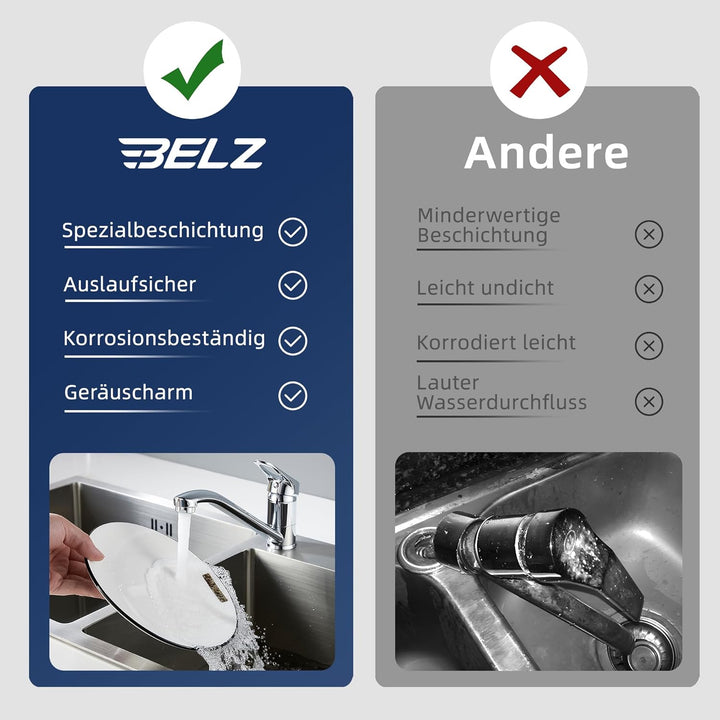 BELZ Küchenarmatur Wasserhahn, 360° Drehbare Einhebelmischer Mischbatterie, mit Keramikkartusche & 6