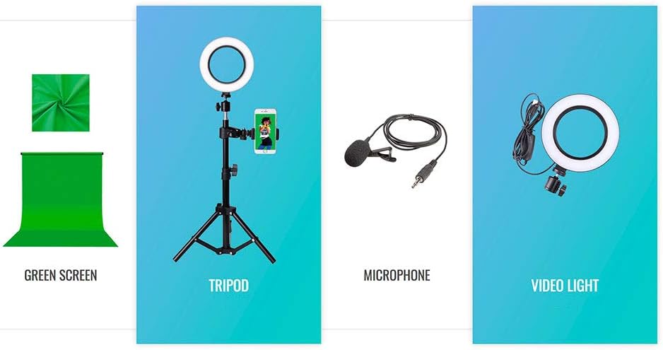 MyStudio Green Screen Studio Kit, Stativ, 2x3 m Greenscreen, Videoleuchte, Mikrofon