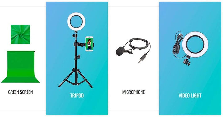 MyStudio Green Screen Studio Kit, Stativ, 2x3 m Greenscreen, Videoleuchte, Mikrofon