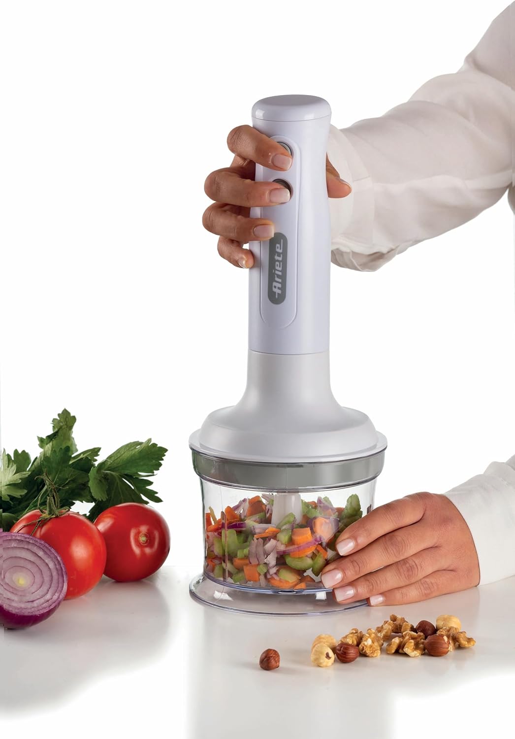 Ariete Breakfast 606 Stabmixer mit Zerkleinerer, Mini-Pürierstab mit 2 Geschwindigkeiten, Edelstahlk