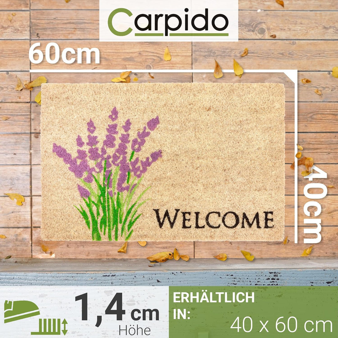 Carpido Fussmatte Kokos Lavendel - Türmatte 2er Set 40 x 60 cm - antibakterielle Eingangsmatte natür