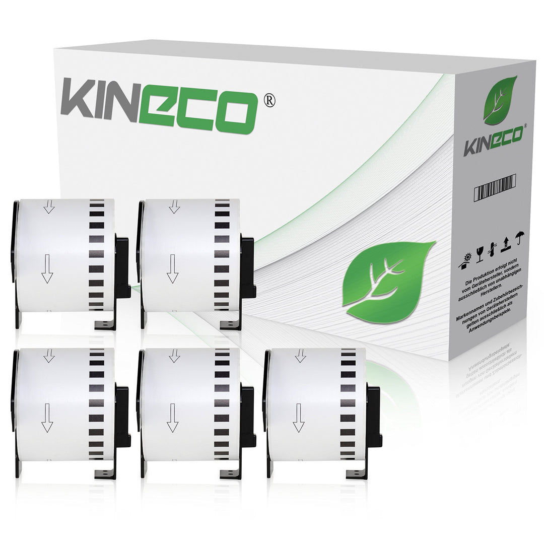 Kineco 5X Endlos-Etikett kompatibel für Brother DK22205 62mm x 30,48m P-Touch QL-1050 1060N 500 550