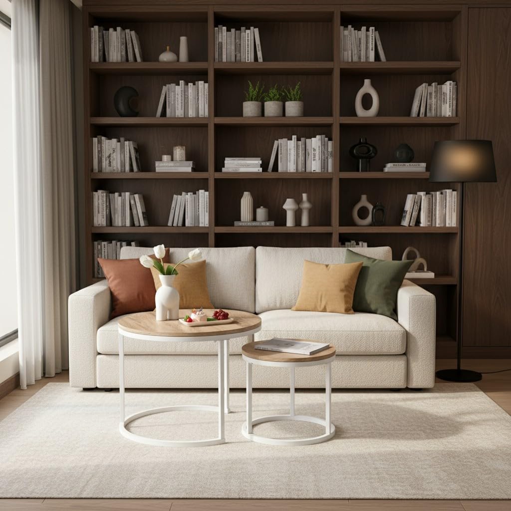buybyroom 2er-Set verschachtelbare Couchtische im skandinavischen Stil - Runde Wohnzimmertische - 60