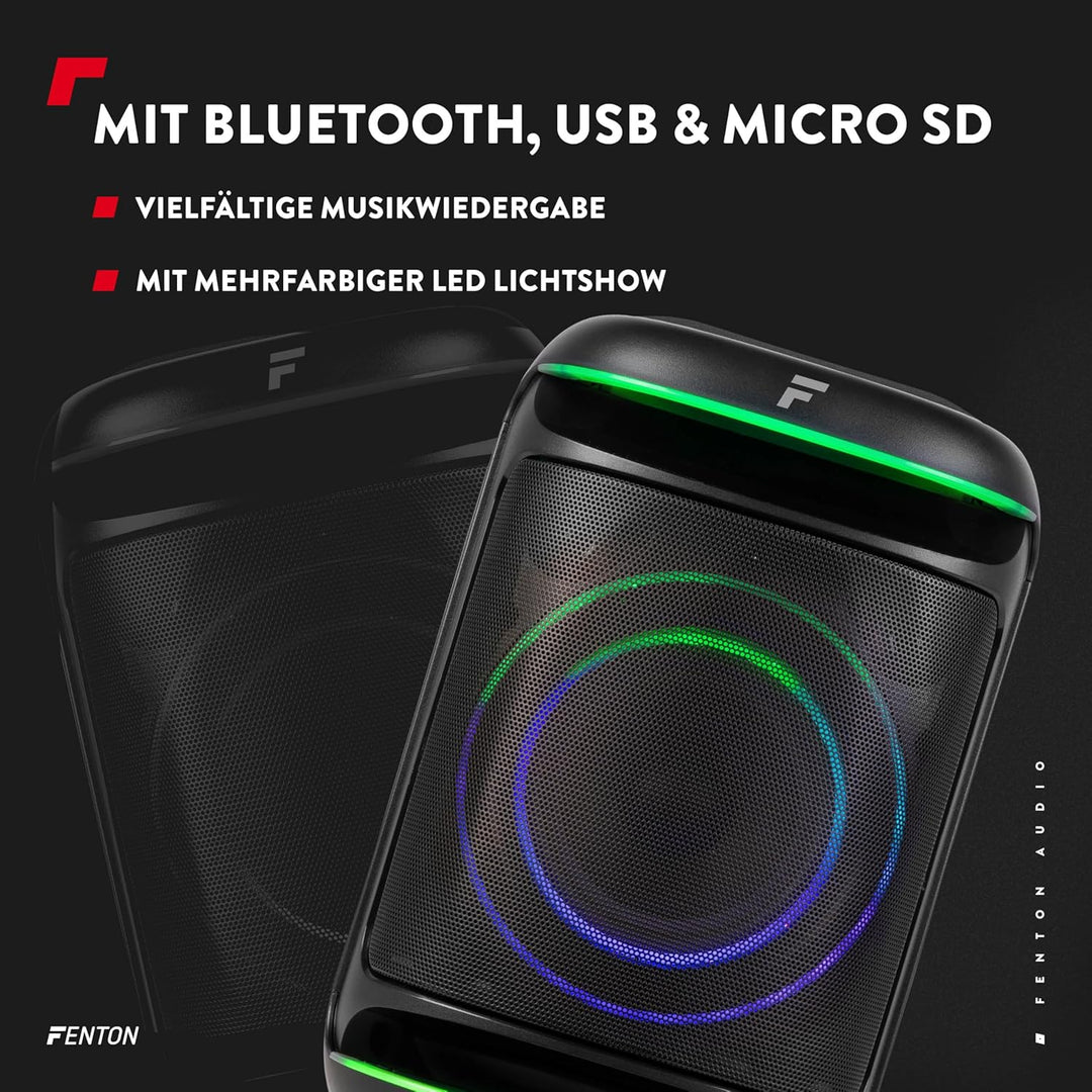 Fenton Track165 Musikbox Bluetooth Gross mit LED 120W, Akku 15 Std, Tiefer Bass, 112db, Partybox Blu